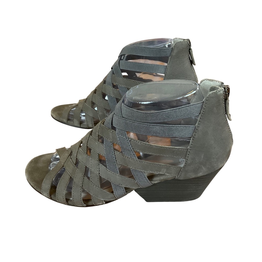 Eileen Fisher Strappy Sandals Womens Oodle 8 Green Nubuck Leather Cage Heel